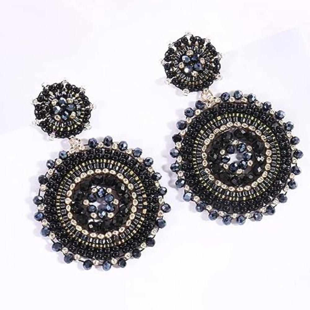 Anthropologie Beaded Elegance black Earrings